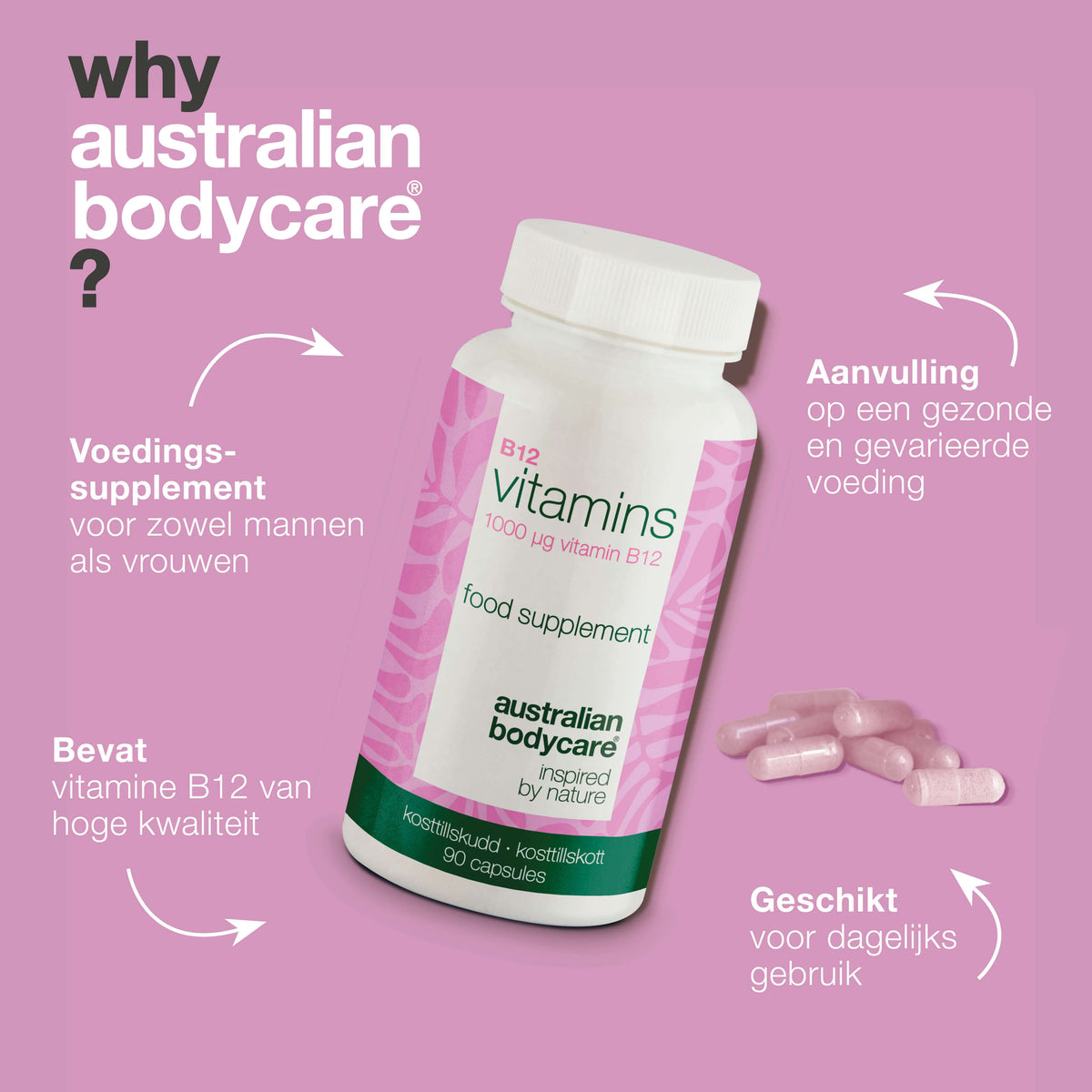 Vitamine B12 Voedingssupplementen– 90 Vegan Capsules, 1000 µg — Vitamine B12 met 1000 µg per capsule. 90 vegan capsules – ideaal voor 90 dagen. Ondersteunt energie en een plantaardig voedingspatroon.