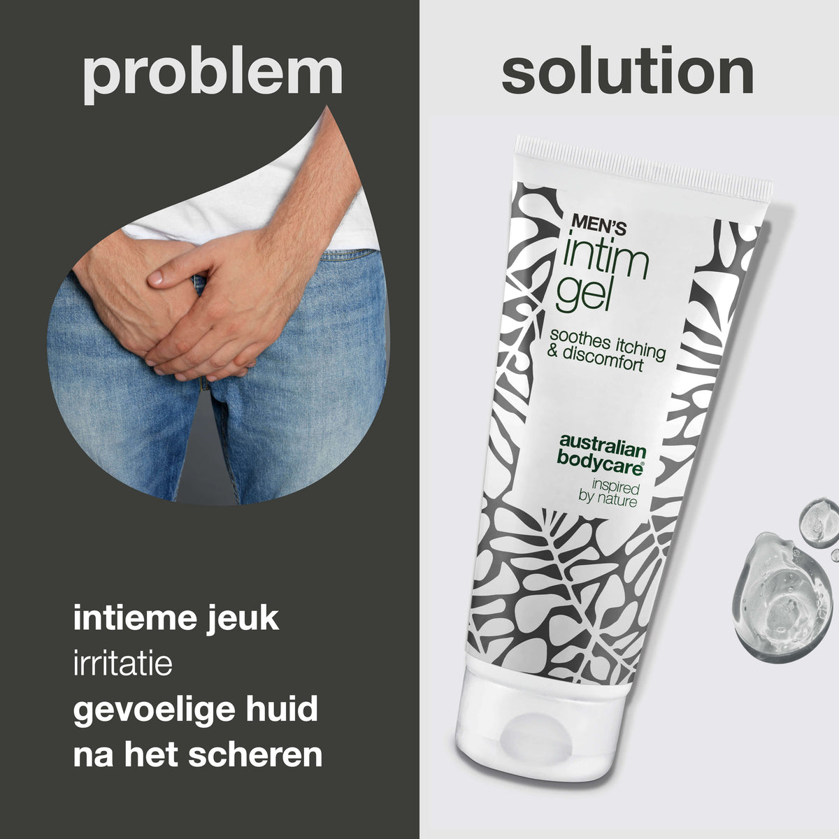 Intieme gel voor mannen – Verlicht jeuk en irritatie — Zeg jeuk en ongemak vaarwel met Men’s Intimate Gel. Houdt de huid fris en in balans met een niet-vette, snel absorberende formule.