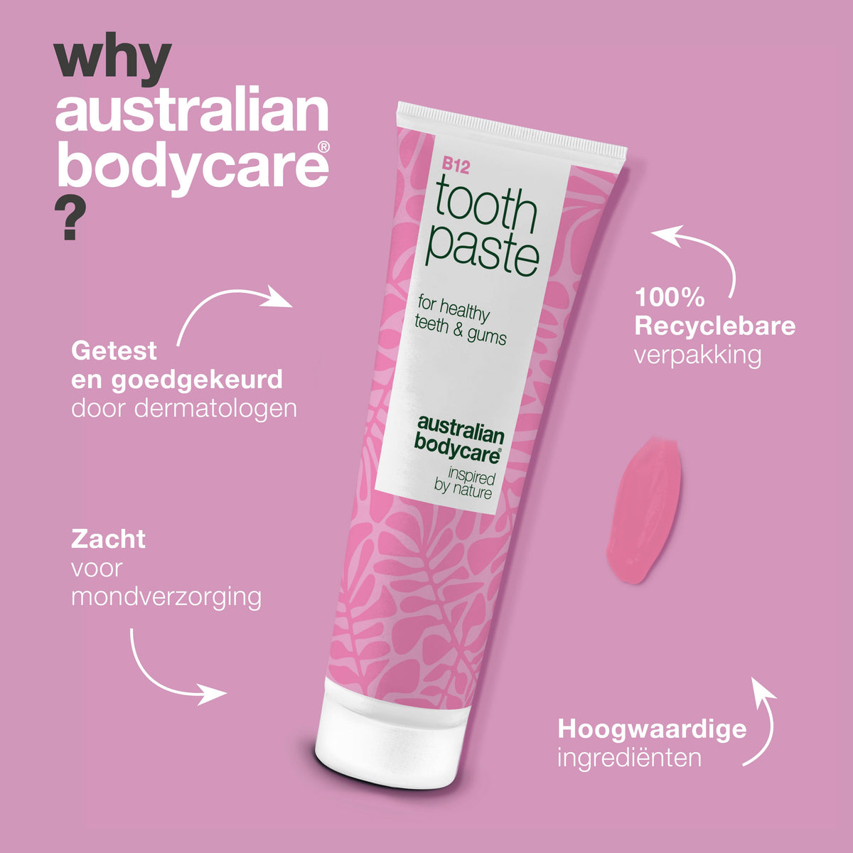 Vitamine B12 Tandpasta – tegen droge mond en irritatie — Vitamine B12 Tandpasta houdt tanden sterk en adem fris. Verzorgt tandvlees met B12, fluoride, zink en citroenolie.