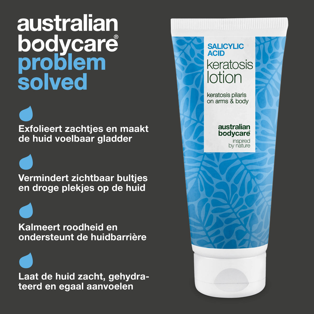 Body lotion bij keratosis pilaris en ruwe, bobbelige huid — Body lotion voor keratosis pilaris en droge huid. Verzacht met salicylzuur, niacinamide en zink.