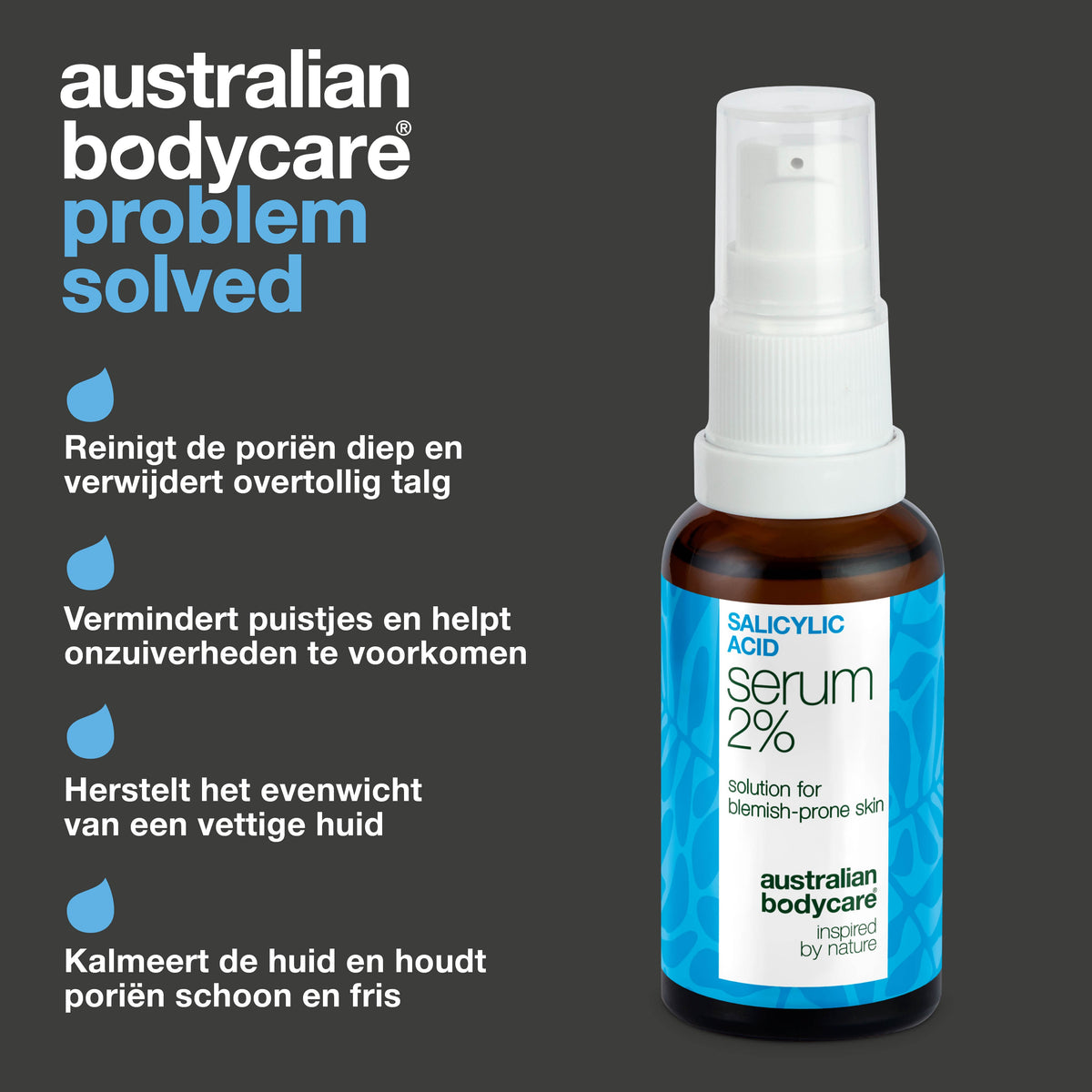 Salicylzuur serum voor mee-eters, vette huid en verstopte poriën — Salicylzuur serum bij vette huid, mee-eters en poriën. Met Zinc PCA, groene thee, hyaluronzuur en hydraterende glycerine.