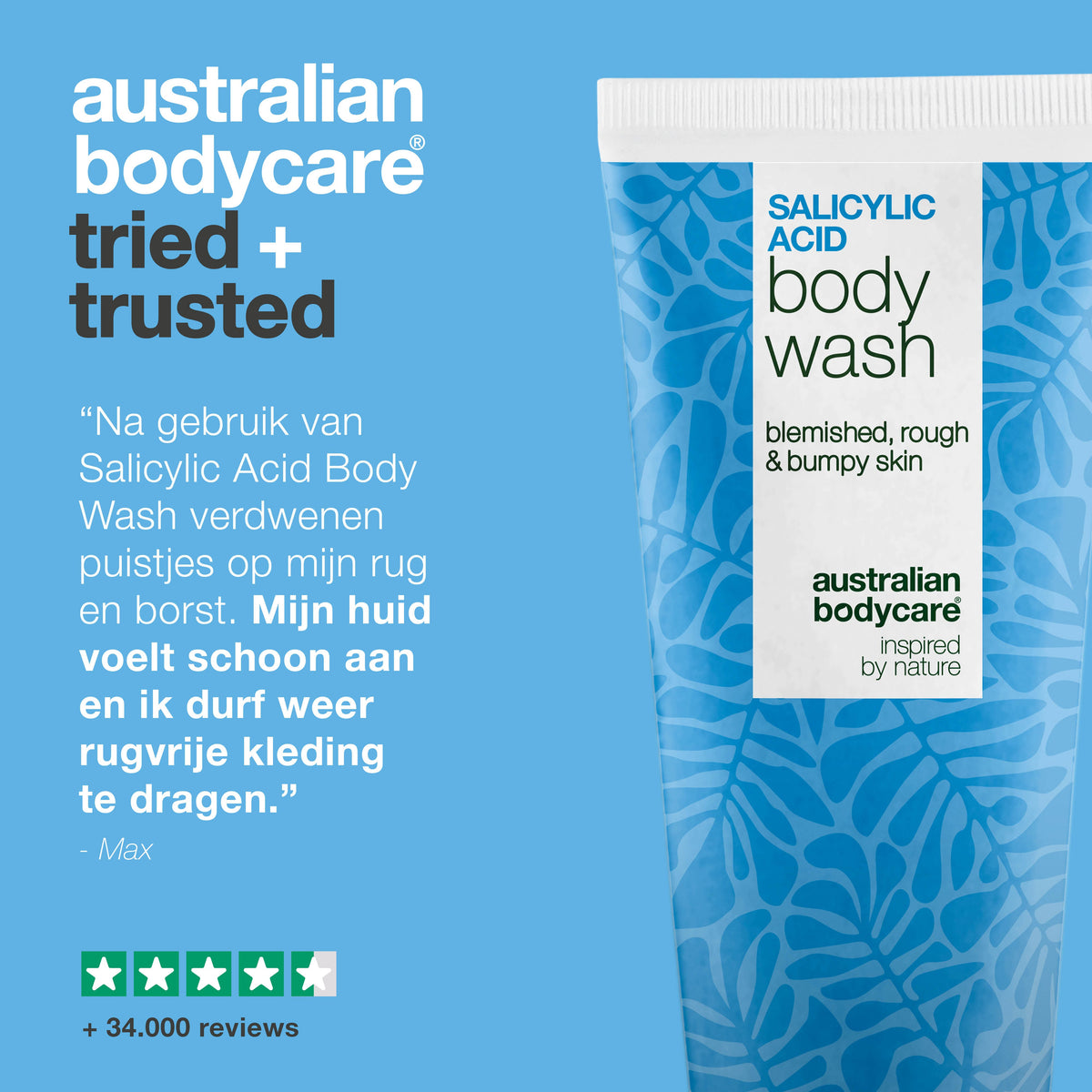 Salicylzuur Douchegel voor een onzuivere rug en billen — Salicylzuur Body Wash tegen puistjes en poriën. Met salicylzuur, niacinamide, zink PCA en hydraterende glycerine.
