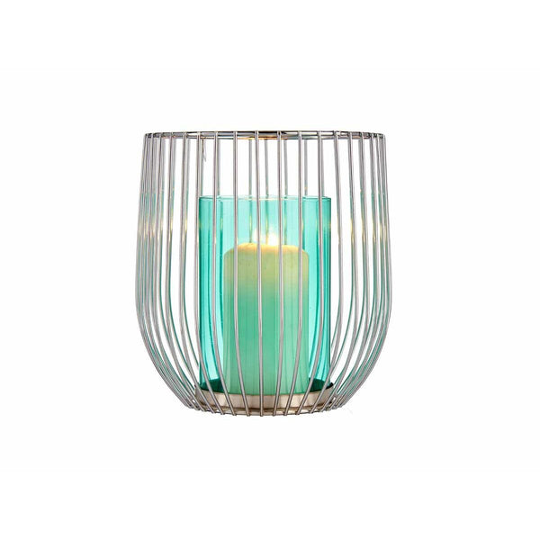 Candleholder Gift Decor Blue Silver Metal Glass 15 x 17 x 15 cm Cage