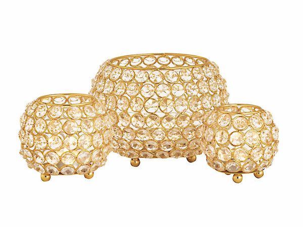 Kerzenhalter 24-teilig Set 3 x 8 VE Teelichthalter Crystal Kerzenständer gold o. silber Vintage Kris
