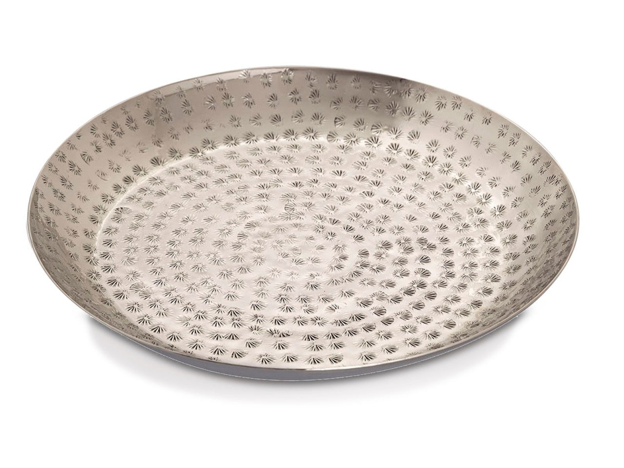 Dekorativ rundt metalbakke ø28 cm – sæt 20 stk., guld eller sølv