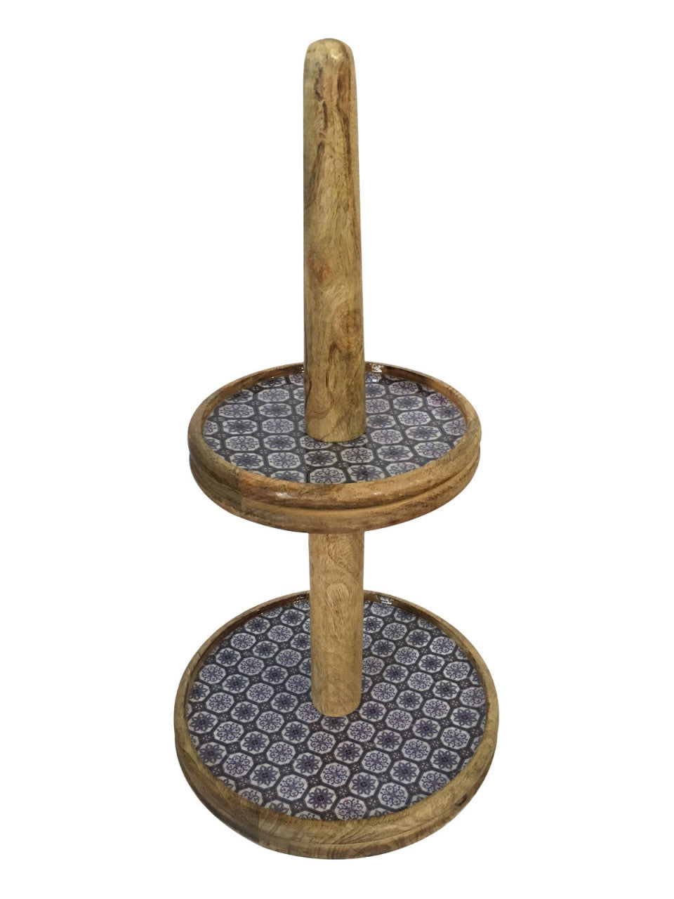 Etagere 2 etager ø30 cm – mangotræ med keramikdekor