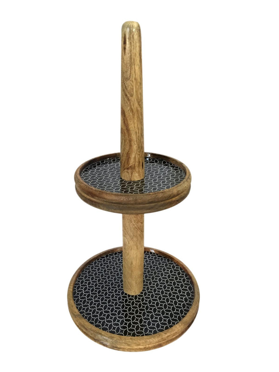 Etagere 2 etager ø30 cm – mangotræ med keramikdekor