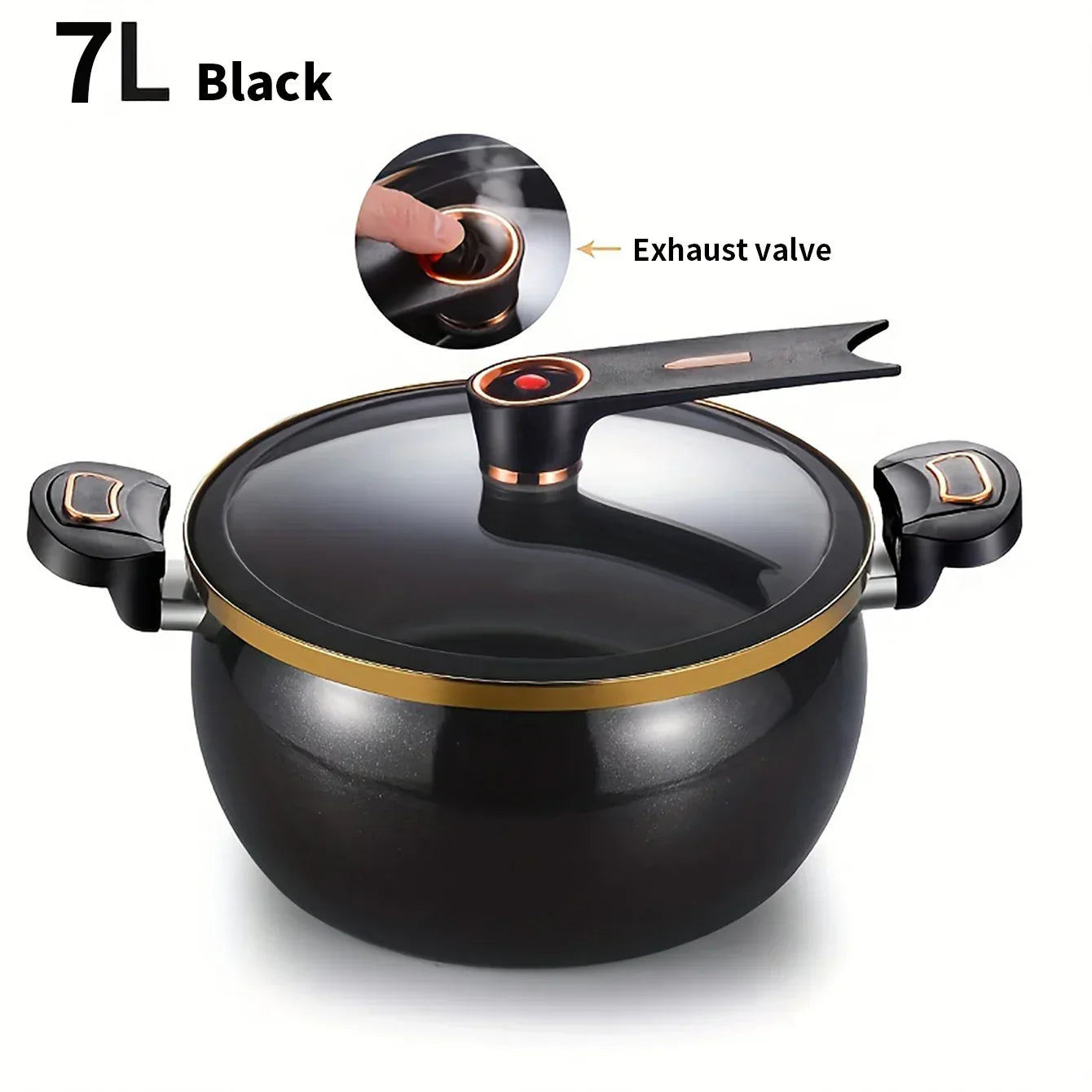 7L Micro-Pressure Non-Stick Stew Pot Large Capacity Cookware Black
