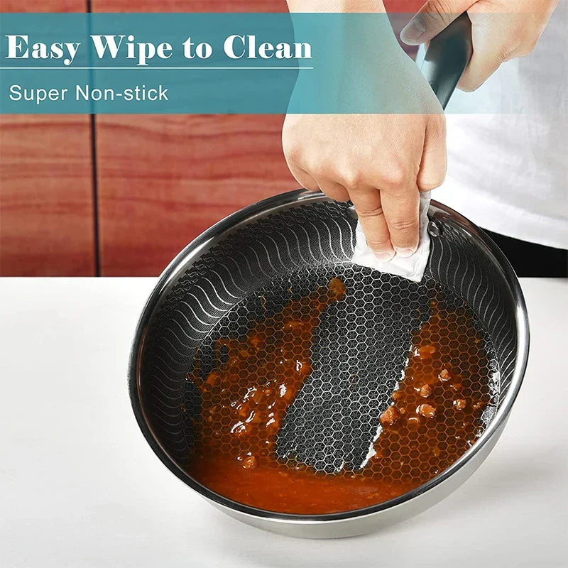28cm Stainless Steel Honeycomb Nonstick Frying Pan with Lid Silver