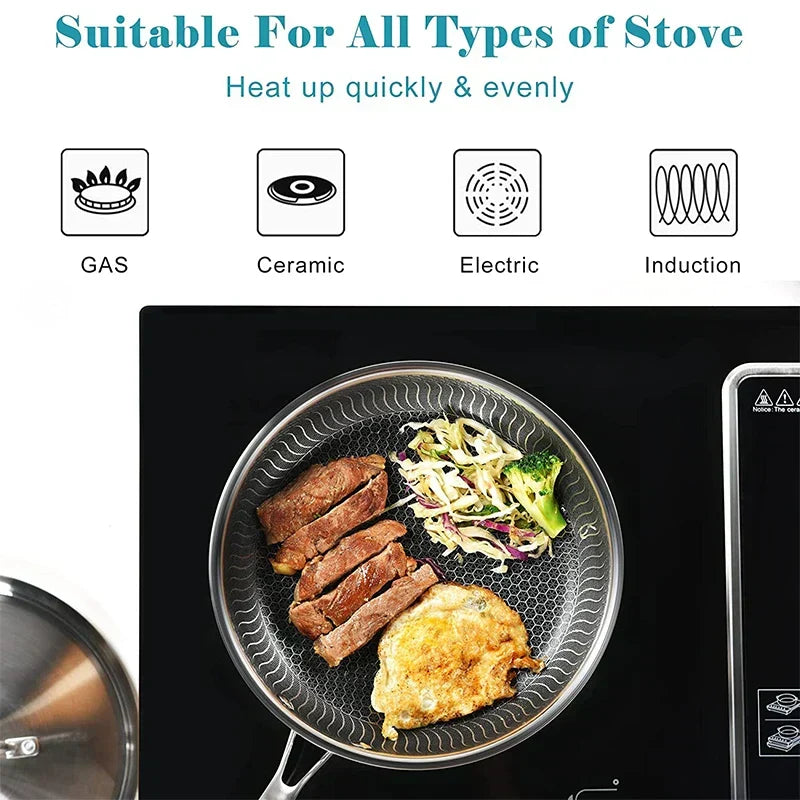 28cm Stainless Steel Honeycomb Nonstick Frying Pan with Lid Silver
