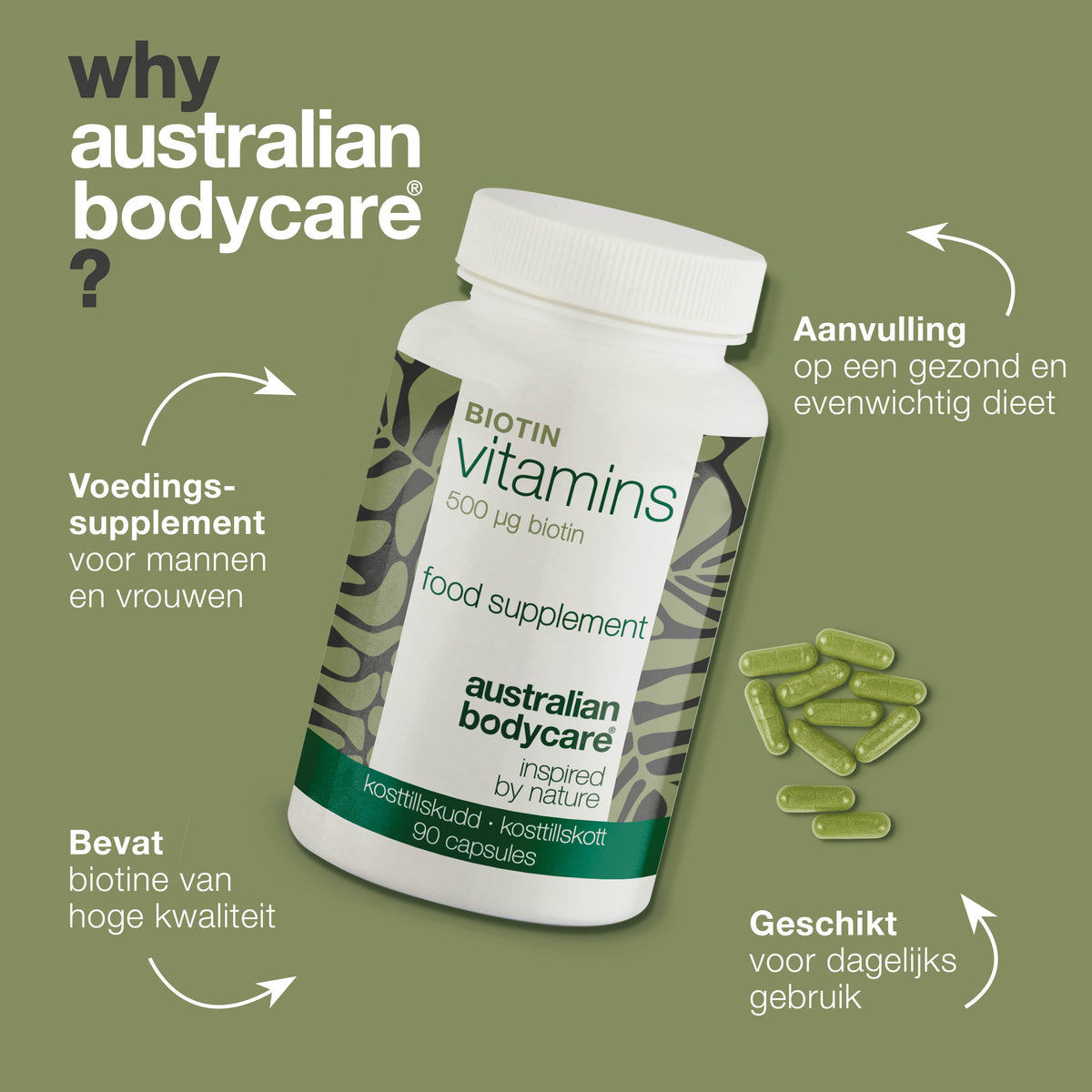 Biotine 500 µg – Dagelijks supplement met vitamine B7 – 90 stk. — Biotine 500 µg met vitamine B7 – voor dagelijks gebruik ter ondersteuning van huid, haar en slijmvliezen. Met biotine, alfalfa en cellulose.