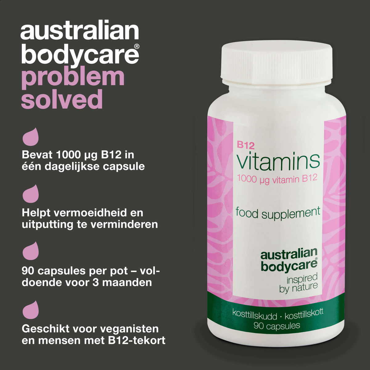 Vitamine B12 Voedingssupplementen– 90 Vegan Capsules, 1000 µg — Vitamine B12 met 1000 µg per capsule. 90 vegan capsules – ideaal voor 90 dagen. Ondersteunt energie en een plantaardig voedingspatroon.