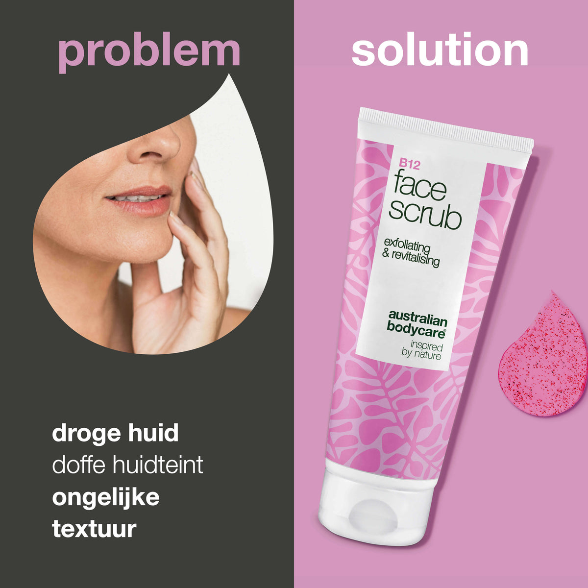 Gezichtsscrub voor doffe huid – met B12 en fruitzuren — Gezichtsscrub voor doffe huid. Met vitamine B12, glycolzuur en abrikozenpitten voor een gladdere, stralende huid.