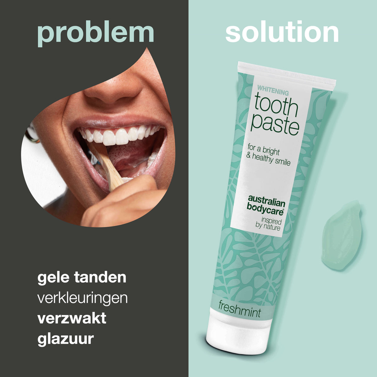 Whitening Tandpasta – Verwijdert vlekken en geeft witte tanden — Tandpasta die gele tanden bestrijdt en het glazuur versterkt. Met gehydrateerd silica, alumina en menthol voor een frisse adem.