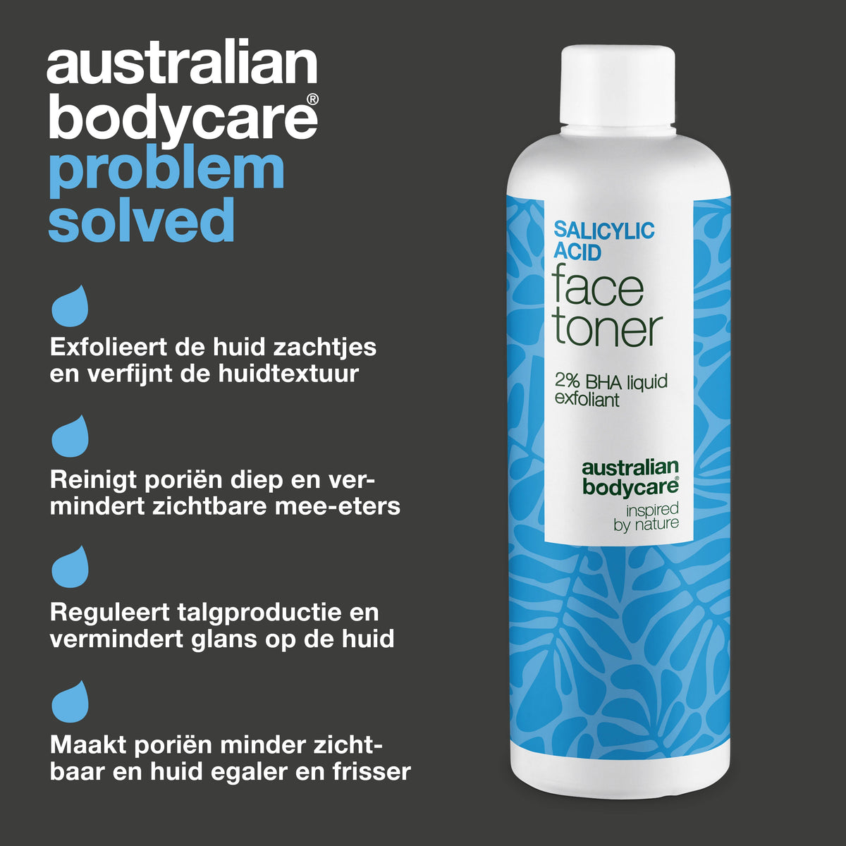 Salicylzuur-toner voor puistjes en vergrote poriën — Salicylzuur-exfoliant reinigt poriën, vermindert puistjes en verfijnt de huidstructuur. Perfect voor de dagelijkse verzorging.