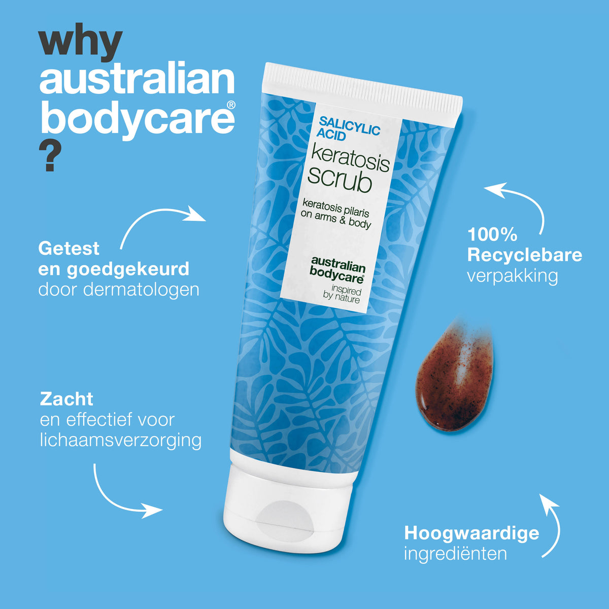 Keratosis Pilaris Lichaamsscrub tegen ruwe, bobbelige huid — Keratosis Pilaris Body Scrub tegen ruwe huid en bultjes. Exfolieert en verzacht met salicylzuur, glycolzuur en glycerine.