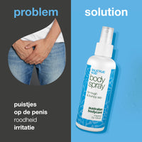Spray tegen puistjes op penis – vermindert roodheid en vuil — Spray tegen puistjes op penis vermindert roodheid en onzuiverheden. Met salicylzuur, glycolzuur, zink, panthenol en glycerine.