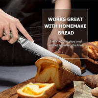 8 Inch Damascus Bread Knife  67-Layer Steel, Abalone Shell Handle