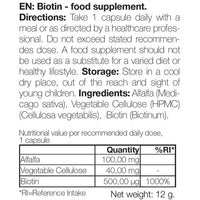 Biotine 500 µg – Dagelijks supplement met vitamine B7 – 90 stk. — Biotine 500 µg met vitamine B7 – voor dagelijks gebruik ter ondersteuning van huid, haar en slijmvliezen. Met biotine, alfalfa en cellulose.