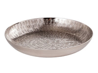 Dekorativ rundt metalbakke ø28 cm – hamret, sølv eller guld