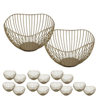 Obstschale 16-teilig Metall ø 25 H 14 cm Brotkorb Set 2 x 8 VE Obstkorb Metall schwarz o. gold Wave