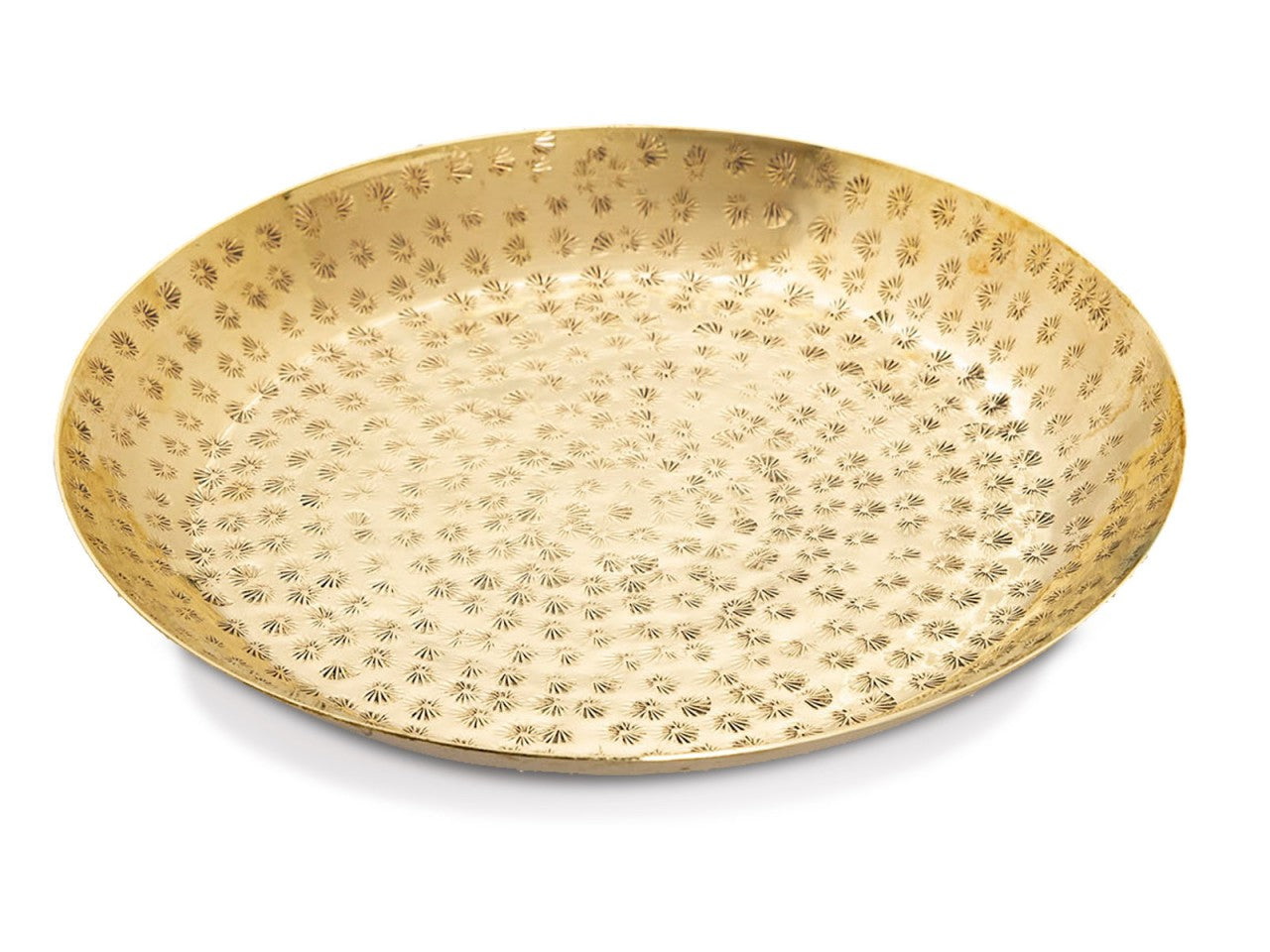 Dekorativ rundt metalbakke ø28 cm – sæt 20 stk., guld eller sølv