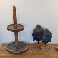 Etagere 2 etager ø30 cm – mangotræ med keramikdekor