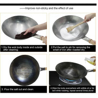 32cm Hand-Forged Iron Wok Pure Iron Non-Coated Stir Fry Pan Brown
