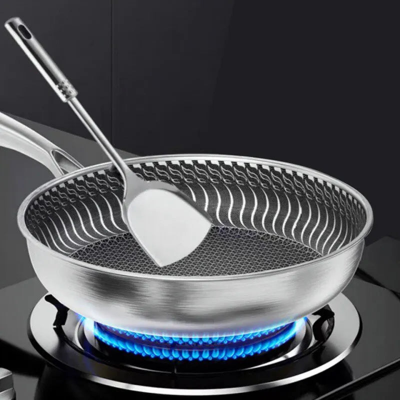 Tri-Ply 316 Frying Pan 32cm Double-Sided Honeycomb Skillet Silver
