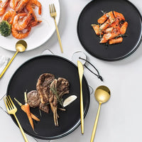 30-Piece Gold Portuguese Style Cutlery Set - Mirror Polished 410 Stainless Steel Dinnerware for 6 (Steak Knives Included)