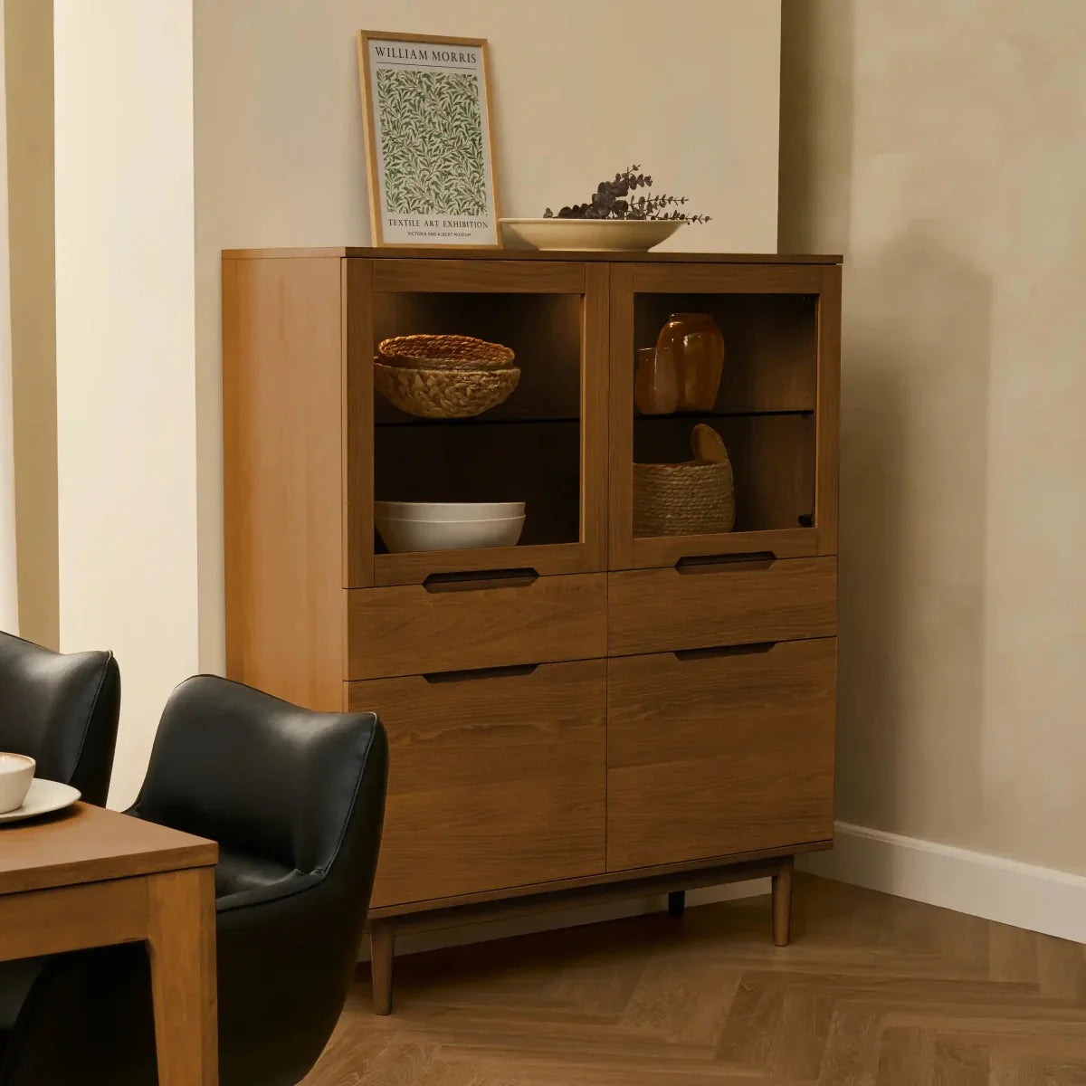Highboard with LED Light Kerteminde - Natural Oil